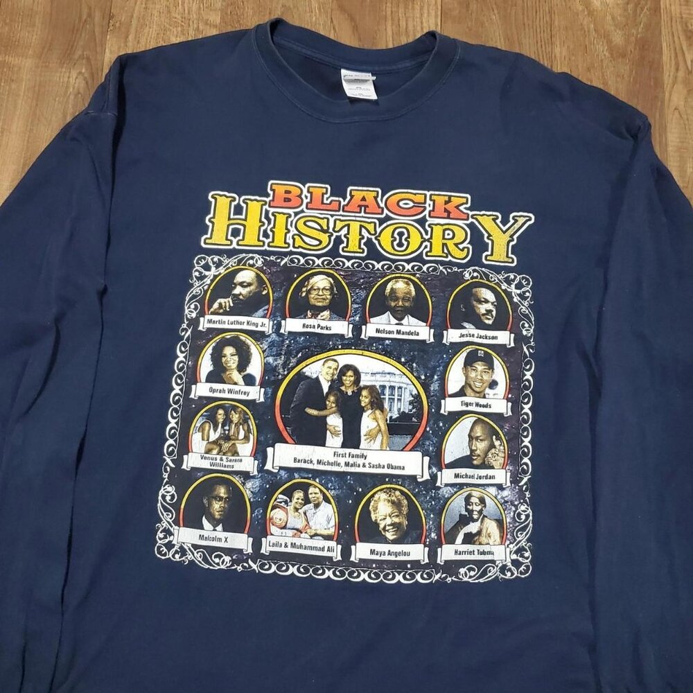 mens navy blue vintage Y2K Black history rap style long sleeve Tee / T-shirt